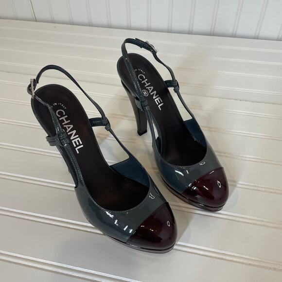 Chanel Green Patent Leather Color Block Slingback Dress Shoes EU 38.5 - US 8 - Picture 2 of 12